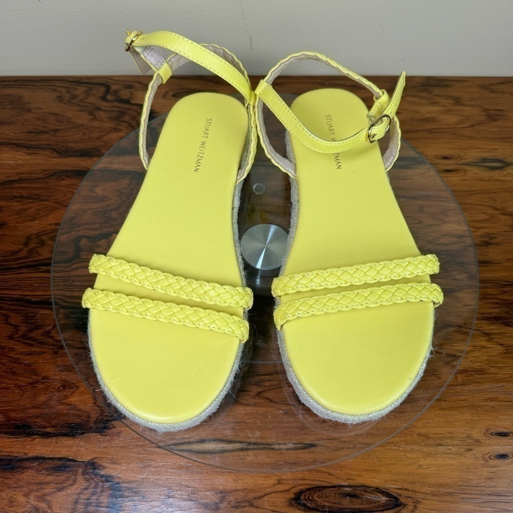 Stuart Weitzman Mykonos Braided Strap Espadrille Flat in lemon yellow / natural